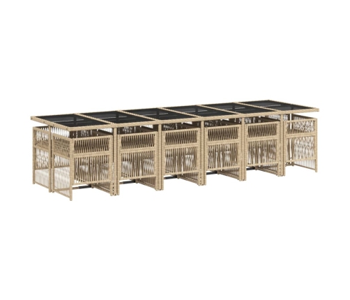 Set comedor de jardín con cojines 13 pzas ratán sintético beige