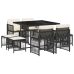 Set de comedor de jardín 9 pzas y cojines ratán sintético negro