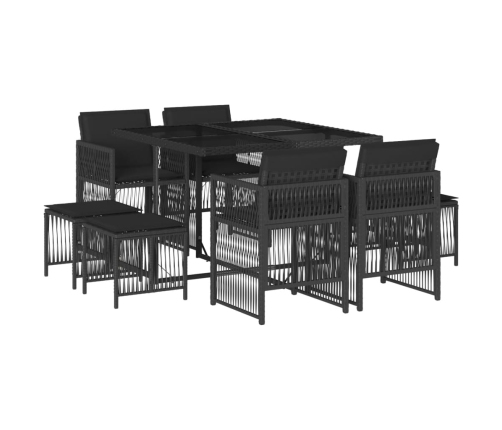 Set de comedor de jardín 9 pzas y cojines ratán sintético negro