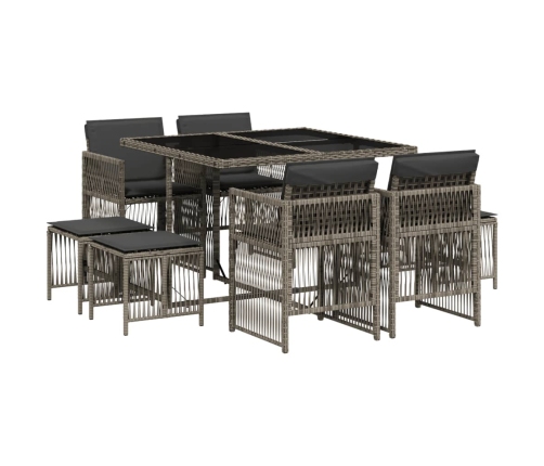 Set comedor jardín 9 pzas y cojines ratán sintético gris