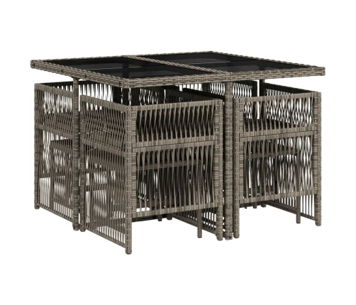 Set comedor jardín 9 pzas y cojines ratán sintético gris