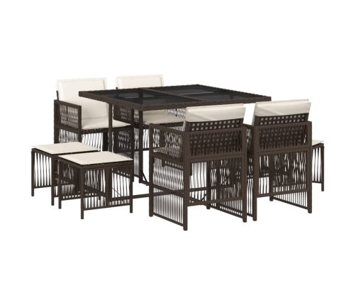 Set comedor para jardín 9 pzas y cojines ratán sintético marrón