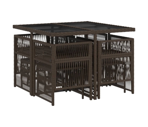 Set comedor para jardín 9 pzas y cojines ratán sintético marrón