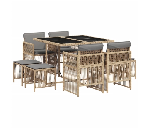 Set comedor de jardín 9 pzas con cojines ratán sintético beige