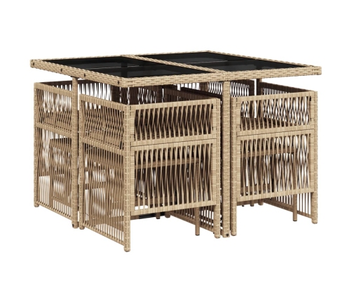 Set comedor de jardín 9 pzas con cojines ratán sintético beige