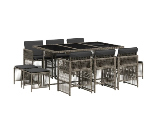 Set de comedor de jardín 11 pzas y cojines ratán sintético gris
