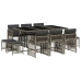 Set de comedor de jardín 11 pzas y cojines ratán sintético gris