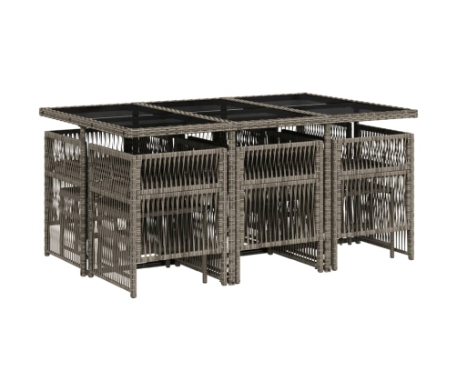 Set de comedor de jardín 11 pzas y cojines ratán sintético gris