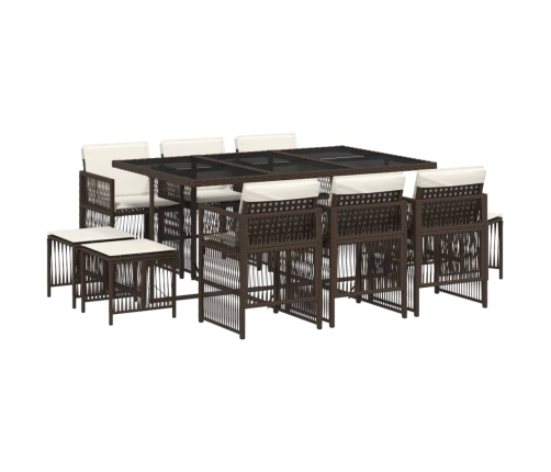 Set comedor de jardín 11 pzas y cojines ratán sintético marrón