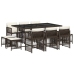 Set comedor de jardín 11 pzas y cojines ratán sintético marrón