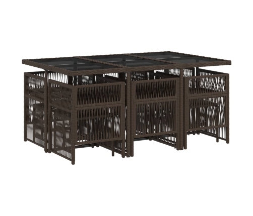 Set comedor de jardín 11 pzas y cojines ratán sintético marrón