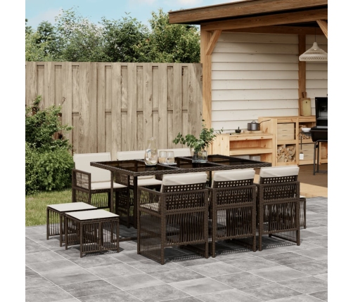 Set comedor de jardín 11 pzas y cojines ratán sintético marrón