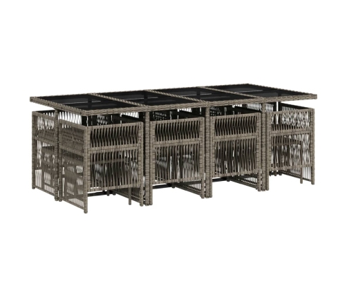 Set comedor de jardín con cojines 13 pzas ratán sintético gris