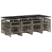 Set comedor de jardín con cojines 13 pzas ratán sintético gris