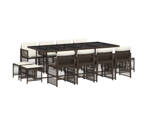 Set muebles de jardín 13 pzas y cojines ratán sintético marrón