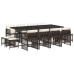 Set muebles de jardín 13 pzas y cojines ratán sintético marrón