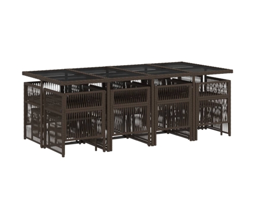 Set muebles de jardín 13 pzas y cojines ratán sintético marrón