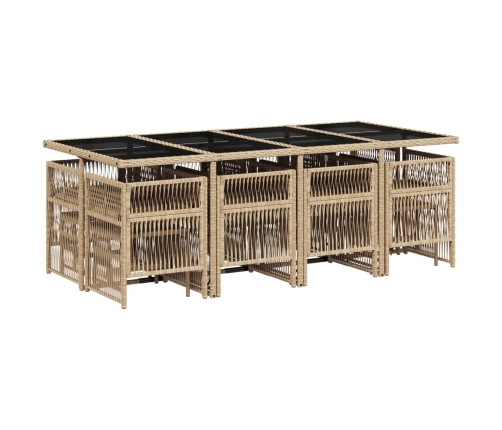 Set comedor de jardín con cojines 13 pzas ratán sintético beige