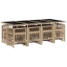 Set comedor de jardín con cojines 13 pzas ratán sintético beige