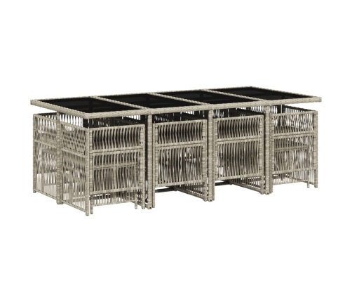 Set comedor jardín y cojines 13 pzas ratán sintético gris claro