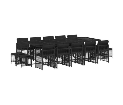 Set comedor de jardín con cojines 15 pzas ratán sintético negro
