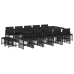 Set comedor de jardín con cojines 15 pzas ratán sintético negro