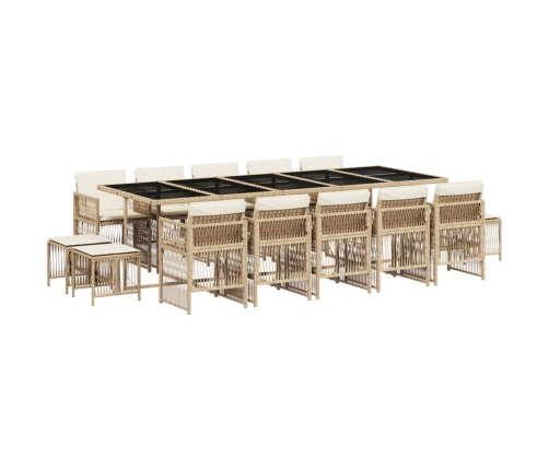 Set comedor de jardín con cojines 15 pzas ratán sintético beige