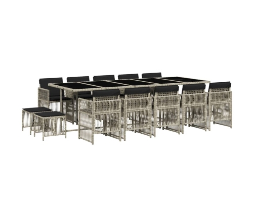 Set comedor jardín y cojines 15 pzas ratán sintético gris claro