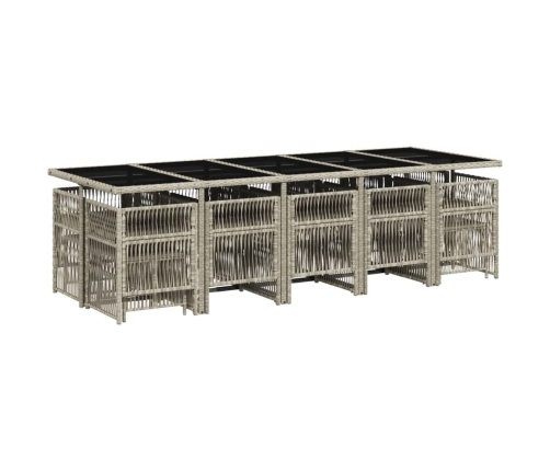 Set comedor jardín y cojines 15 pzas ratán sintético gris claro