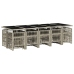 Set comedor jardín y cojines 15 pzas ratán sintético gris claro