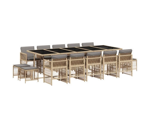 Set comedor de jardín con cojines 15 pzas ratán sintético beige