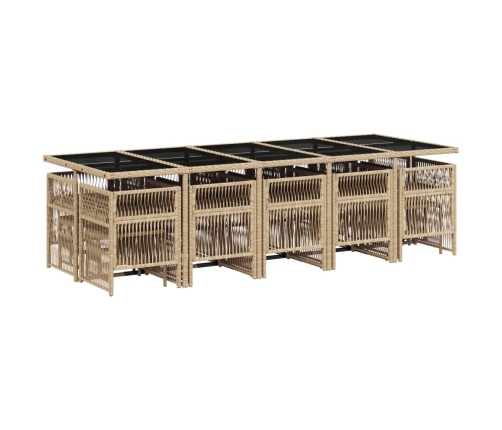 Set comedor de jardín con cojines 15 pzas ratán sintético beige