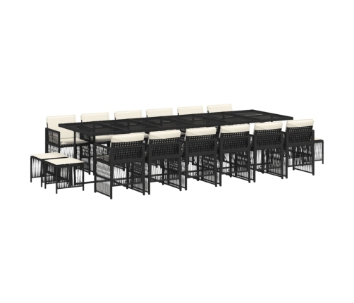 Set de muebles jardín 17 pzas con cojines ratán sintético negro