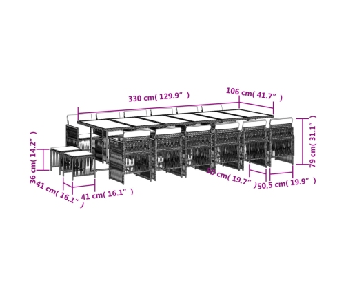 Set de muebles jardín 17 pzas con cojines ratán sintético negro