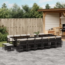 Set de muebles jardín 17 pzas con cojines ratán sintético negro