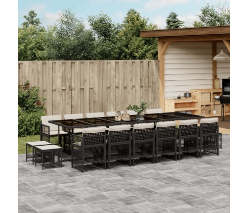 Set de muebles jardín 17 pzas con cojines ratán sintético negro