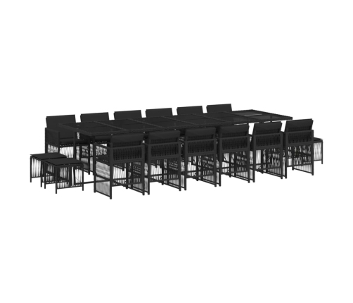 Set de muebles jardín 17 pzas con cojines ratán sintético negro
