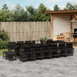 Set de muebles jardín 17 pzas con cojines ratán sintético negro