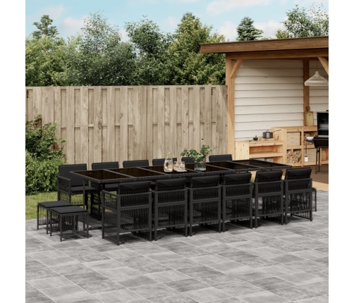 Set de muebles jardín 17 pzas con cojines ratán sintético negro