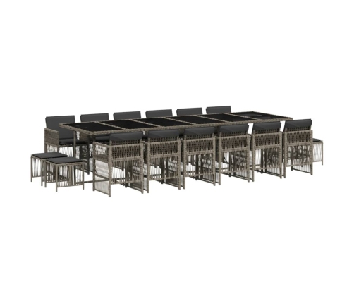 Set comedor de jardín 17 pzas y cojines ratán sintético gris
