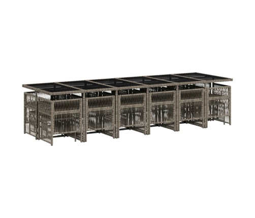 Set comedor de jardín 17 pzas y cojines ratán sintético gris