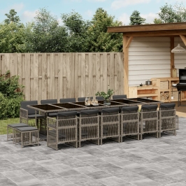 Set comedor de jardín 17 pzas y cojines ratán sintético gris