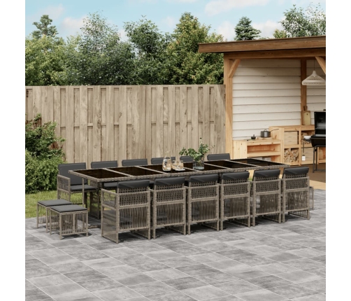 Set comedor de jardín 17 pzas y cojines ratán sintético gris