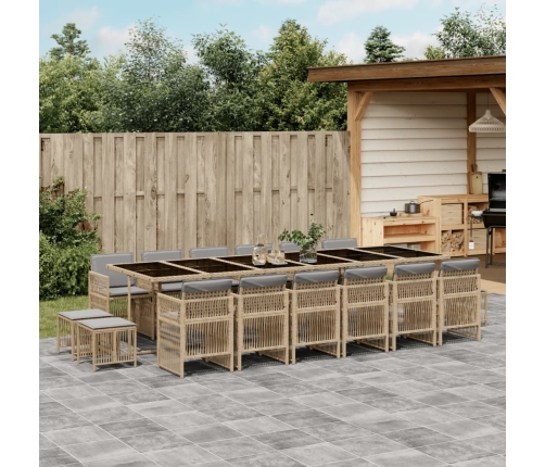 Set comedor de jardín 17 pzas con cojines ratán sintético beige