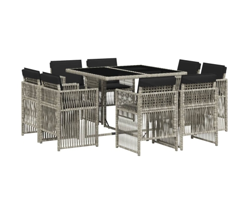 Set comedor de jardín 9 pzas cojines ratán sintético gris claro