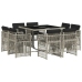 Set comedor de jardín 9 pzas cojines ratán sintético gris claro