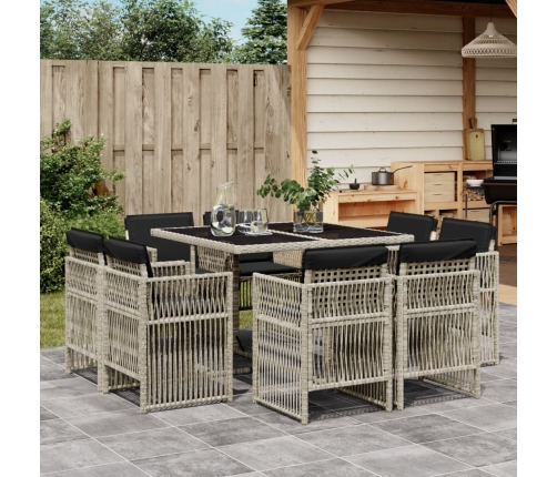 Set comedor de jardín 9 pzas cojines ratán sintético gris claro