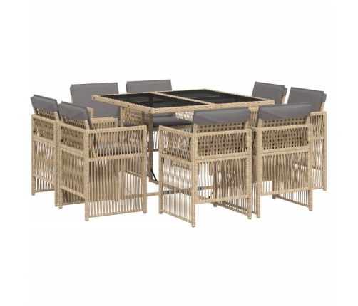 Set comedor de jardín 9 pzas con cojines ratán sintético beige