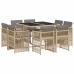 Set comedor de jardín 9 pzas con cojines ratán sintético beige