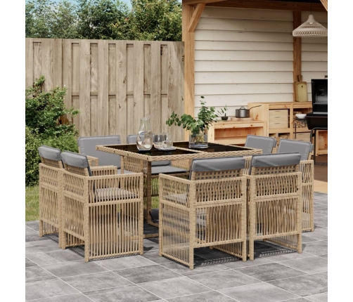 Set comedor de jardín 9 pzas con cojines ratán sintético beige